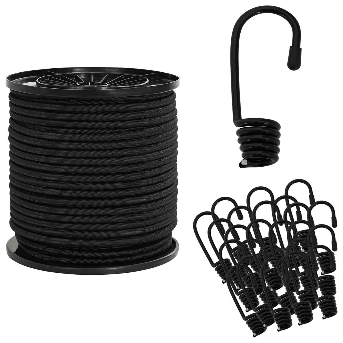 Bungee Koorden met Haken 6 mm Zwart PP en rubber