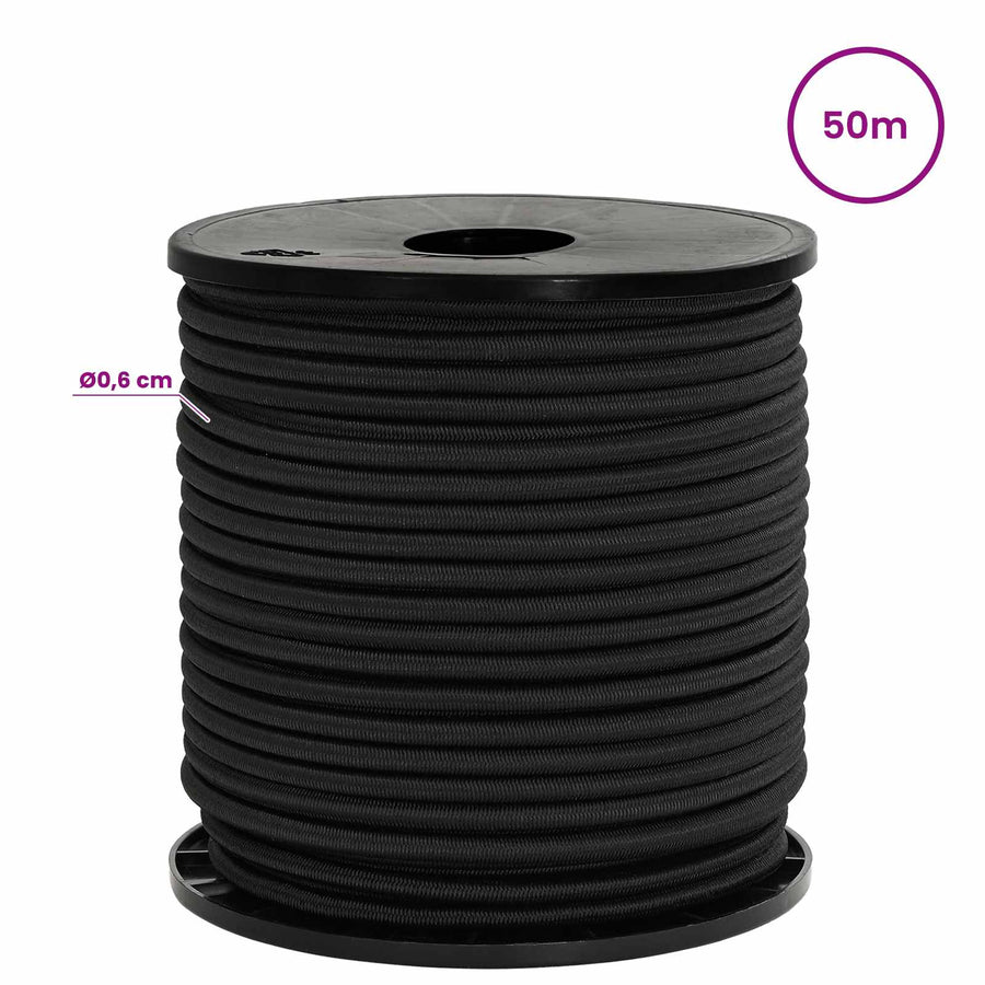 Bungee Koorden met Haken 6 mm Zwart PP en rubber