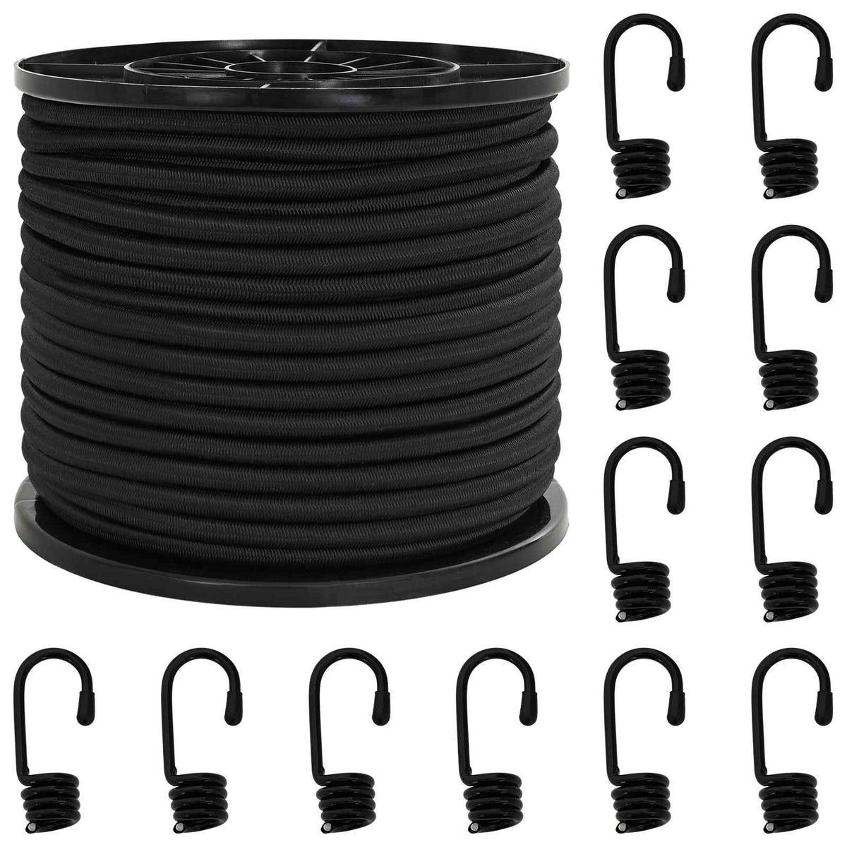 Bungee Koorden met Haken 8 mm Zwart PP en rubber