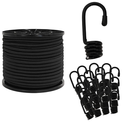 Bungee Koorden met Haken 8 mm Zwart PP en rubber