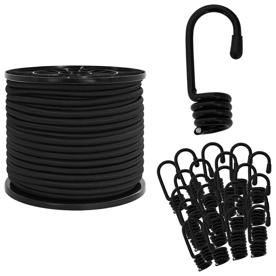 Bungee Koorden met Haken 8 mm Zwart PP en rubber