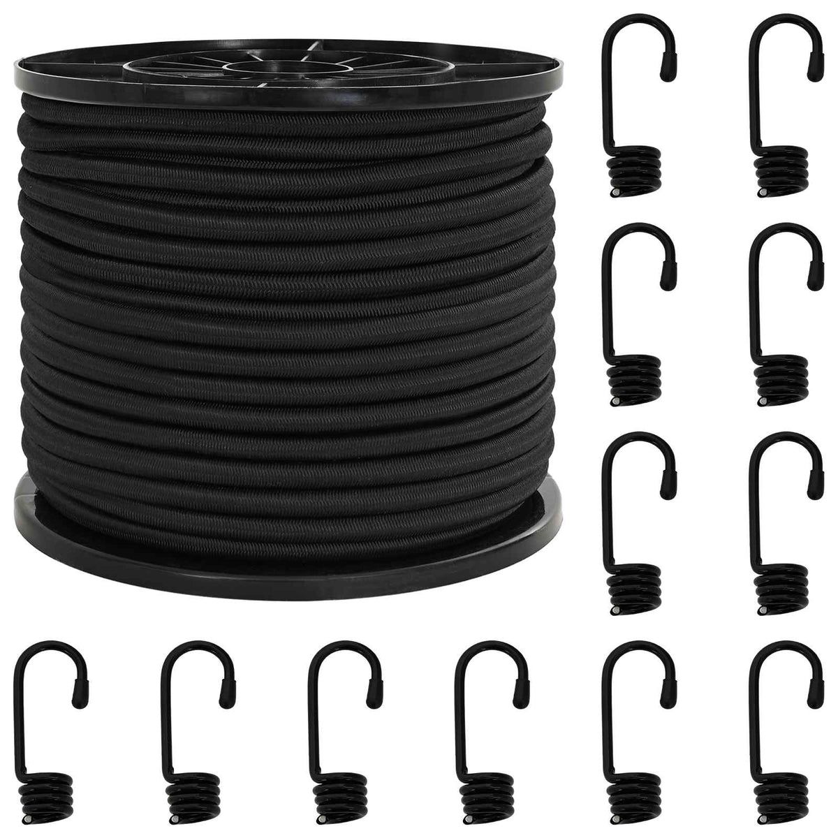 Bungee Koorden met Haken 10 mm Zwart PP en rubber