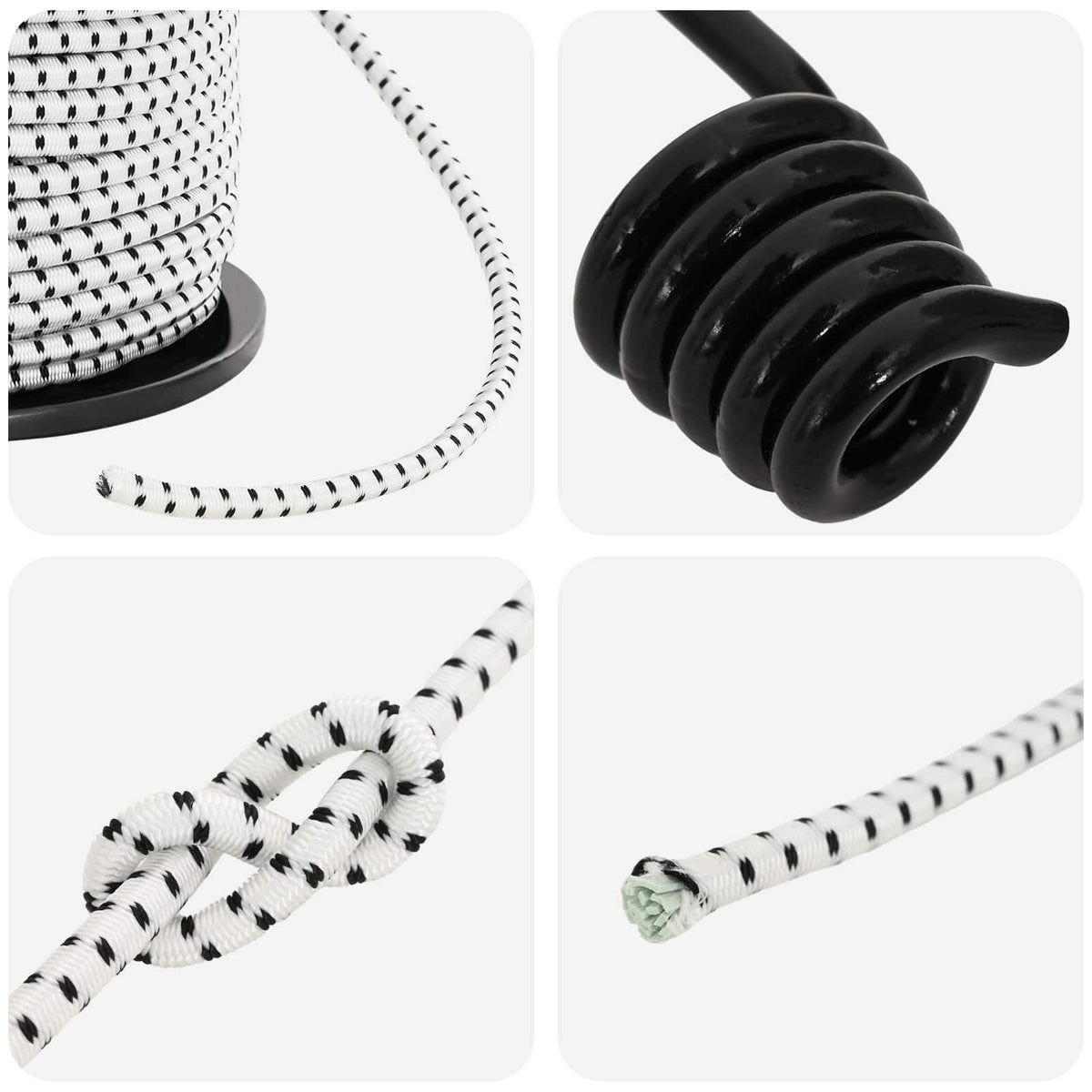 Bungee Koorden met Haken 4 mm Zwart en Wit PP en rubber