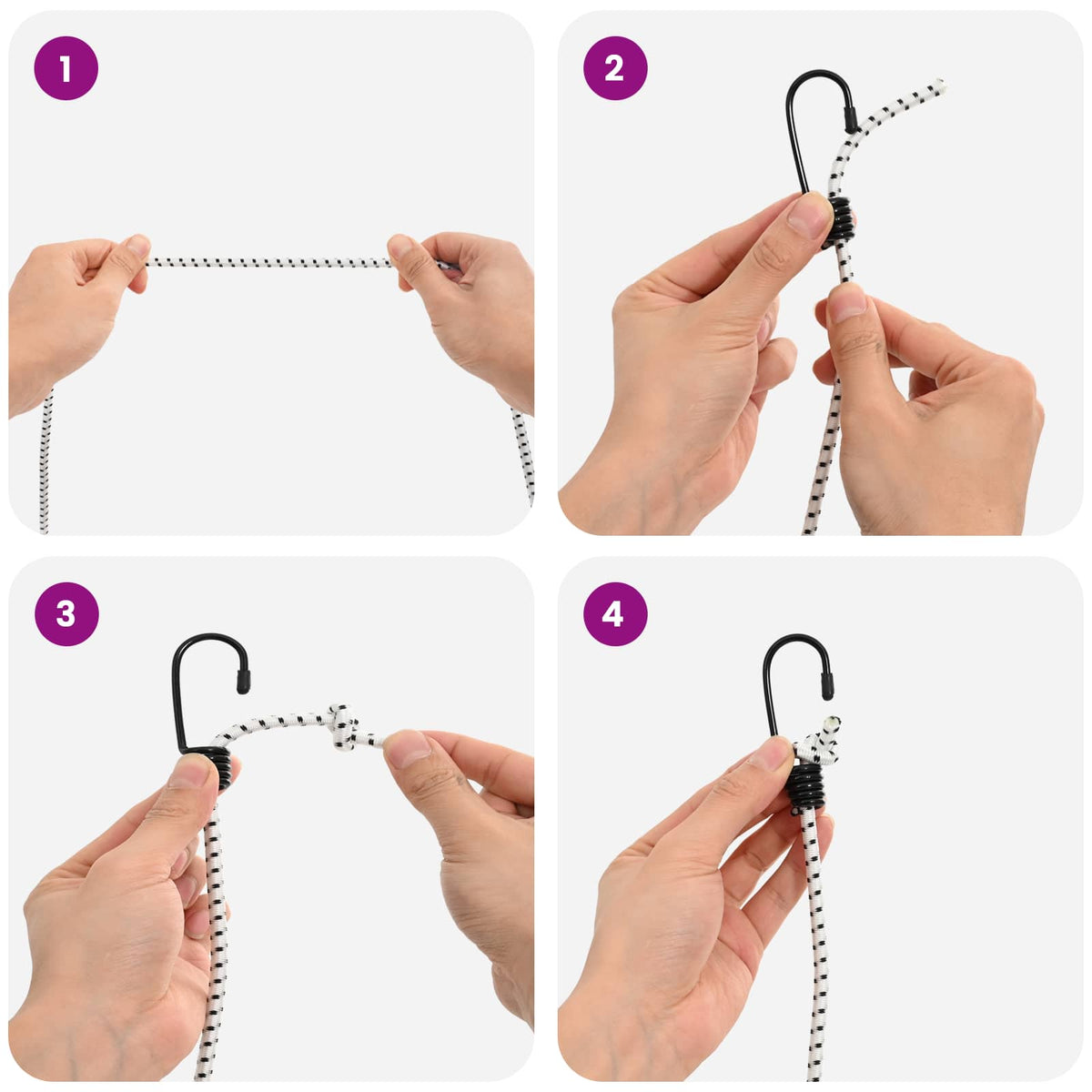Bungee Koorden met Haken 4 mm Zwart en Wit PP en rubber