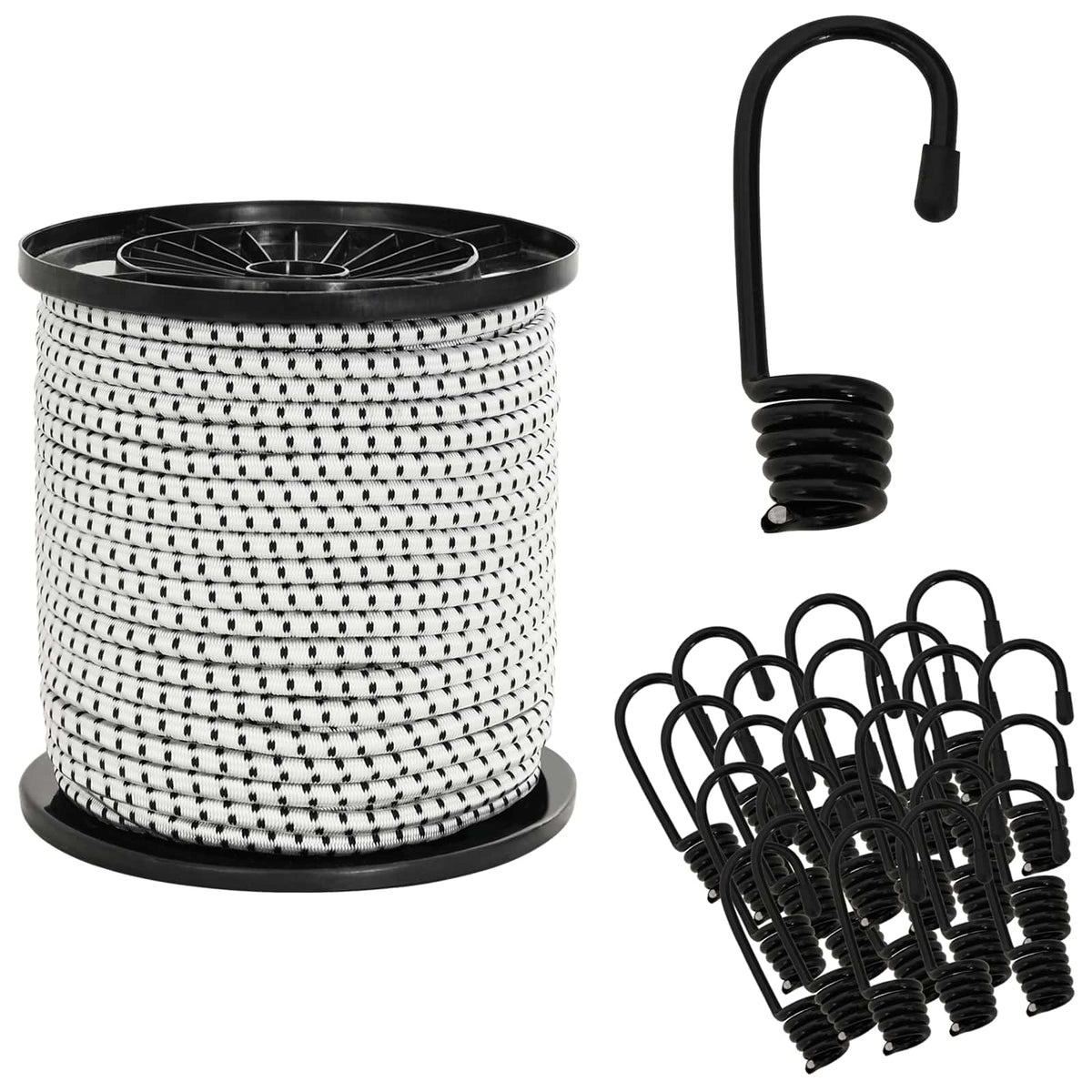 Bungee Koorden met Haken 4 mm Zwart en Wit PP en rubber