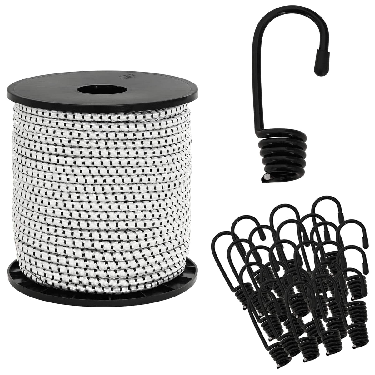 Bungee Koorden met Haken 6 mm Zwart en Wit PP en rubber