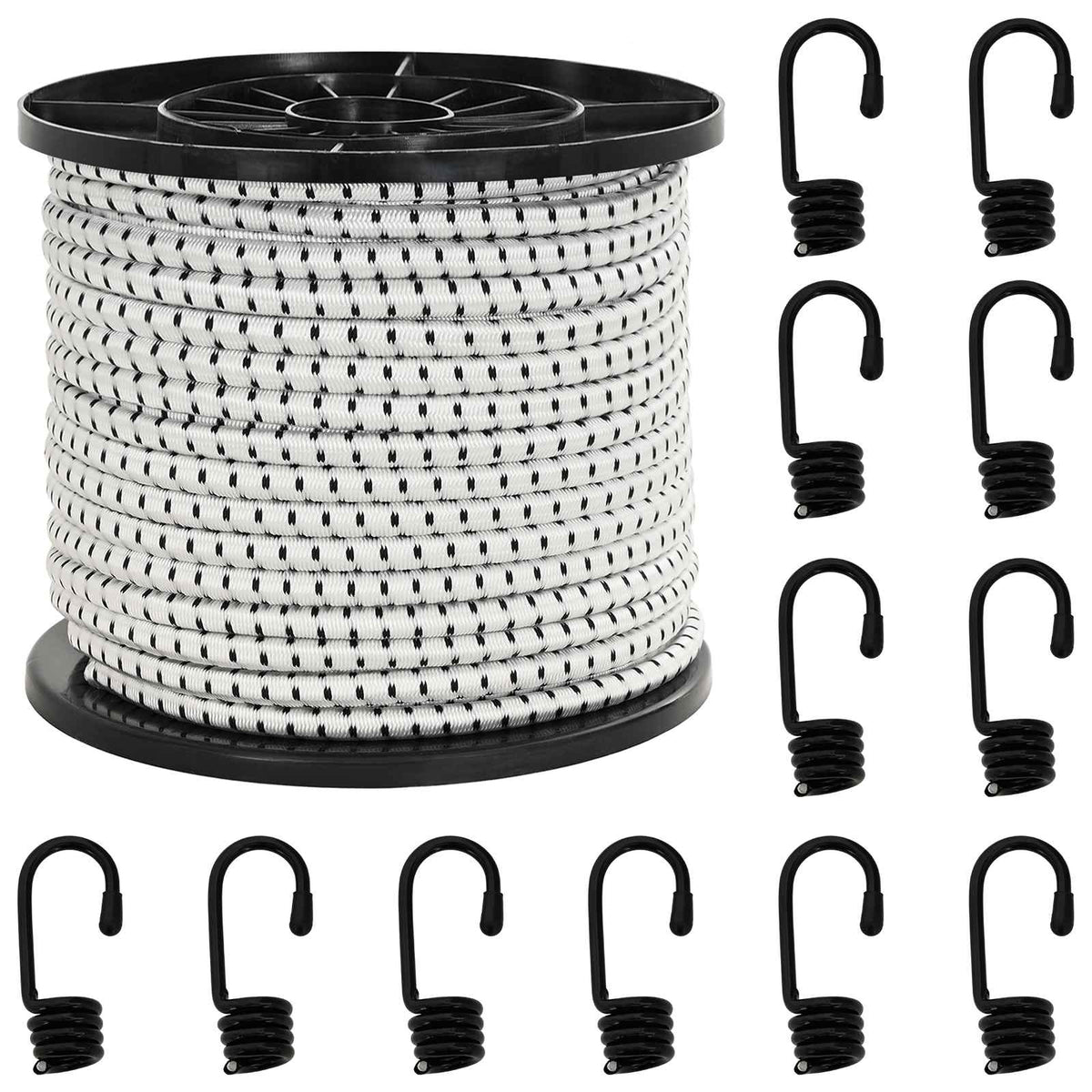 Bungee Koorden met Haken 8 mm Zwart en Wit PP en rubber
