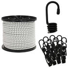Bungee koord 8 mm x 50 m met haken zwart/wit