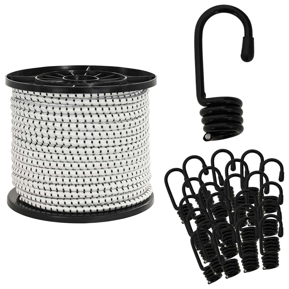 Bungee Koorden met Haken 8 mm Zwart en Wit PP en rubber