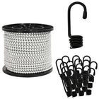 Bungee koord 10 mm 50 m zwart wit met haken