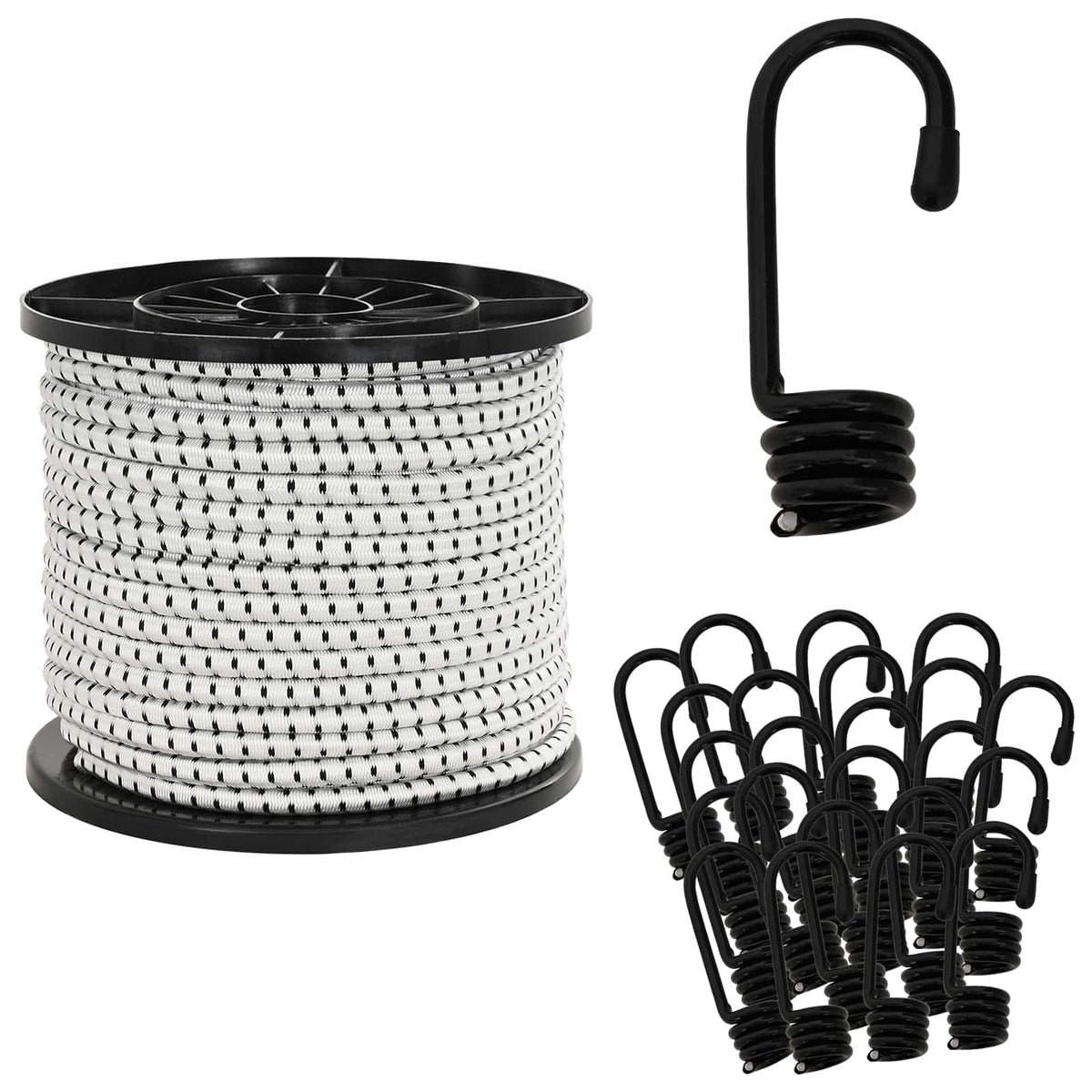 Bungee Koorden met Haken 10 mm 50 m Zwart en Wit PP en rubber