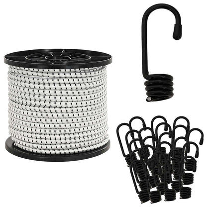 Bungee Koorden met Haken 10 mm 50 m Zwart en Wit PP en rubber