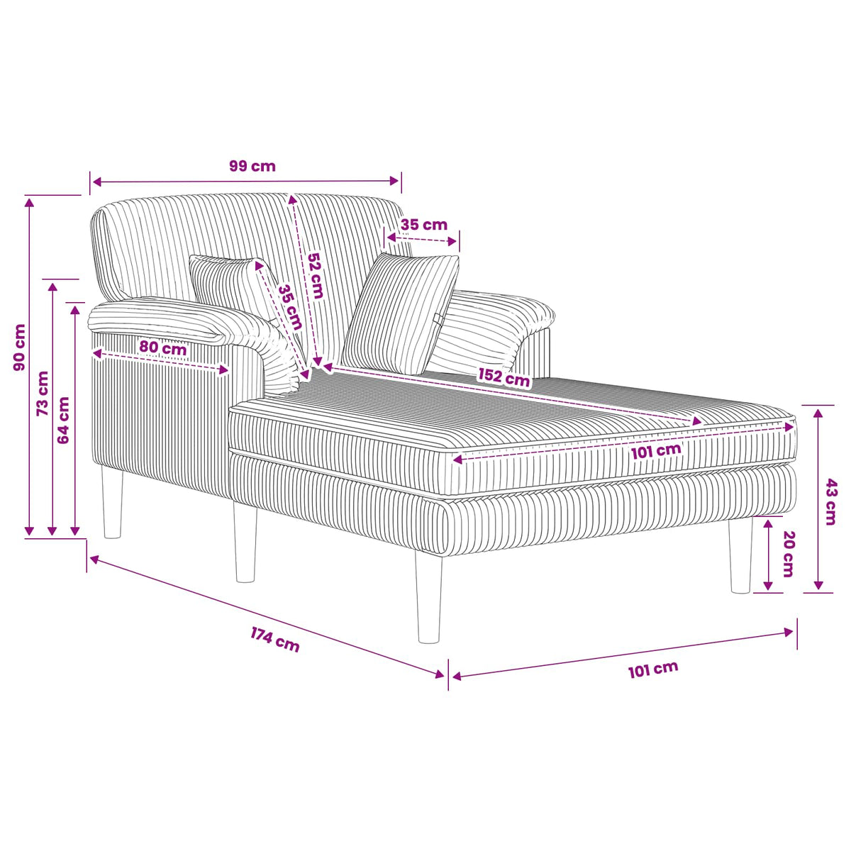 Chaise longue Taupe Katoenen stof