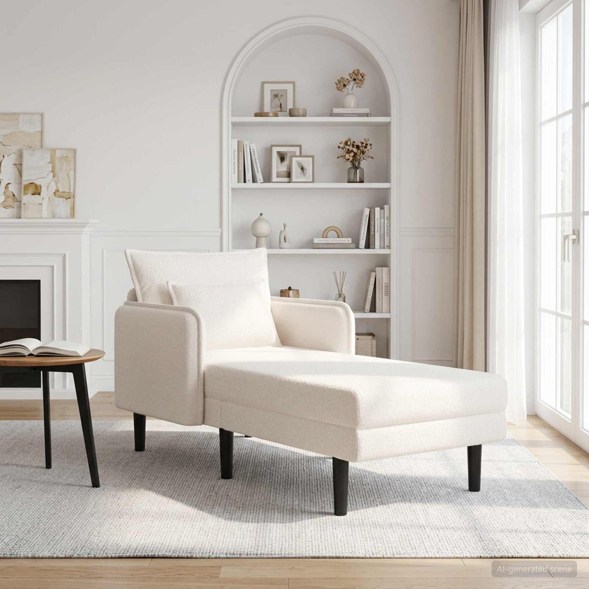 Grote chaise longue Crèmekleurig Bouclé