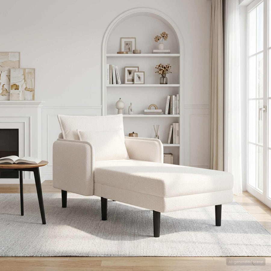 Grote chaise longue Crèmekleurig Bouclé