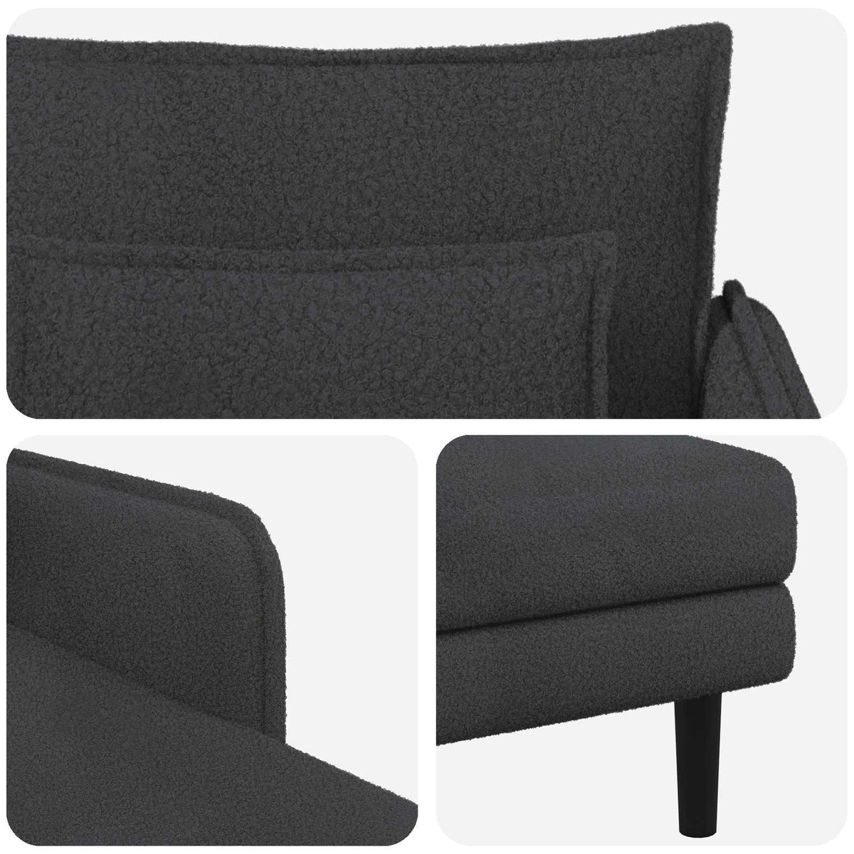 Grote chaise longue Donkergrijs Bouclé