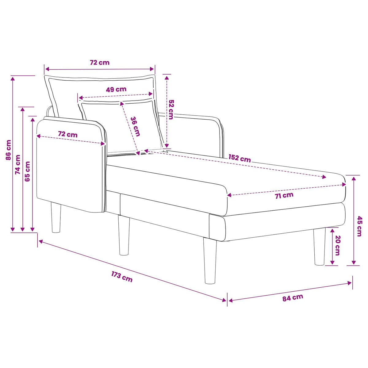 Grote chaise longue Zwart Bouclé