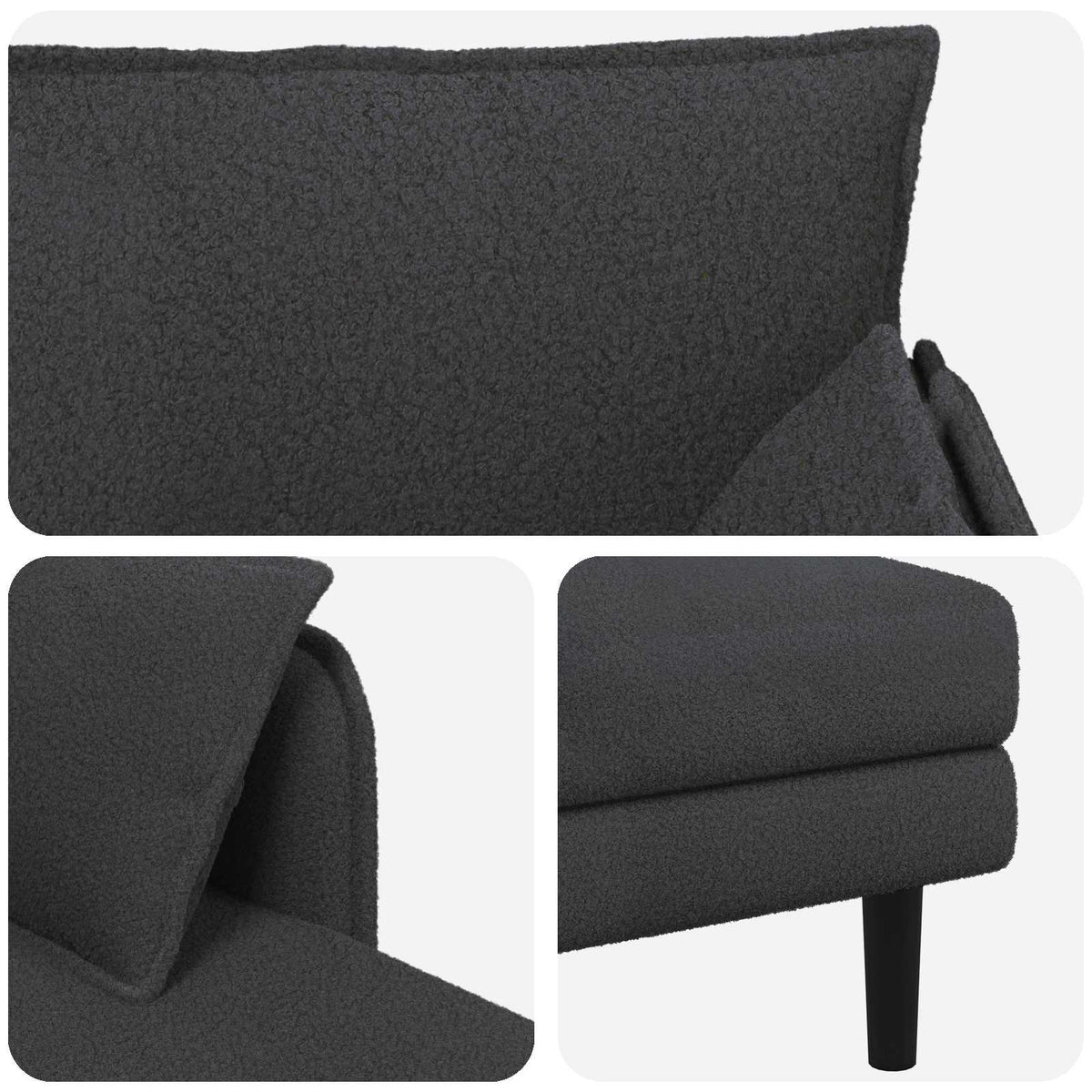 Grote chaise longue Donkergrijs Bouclé