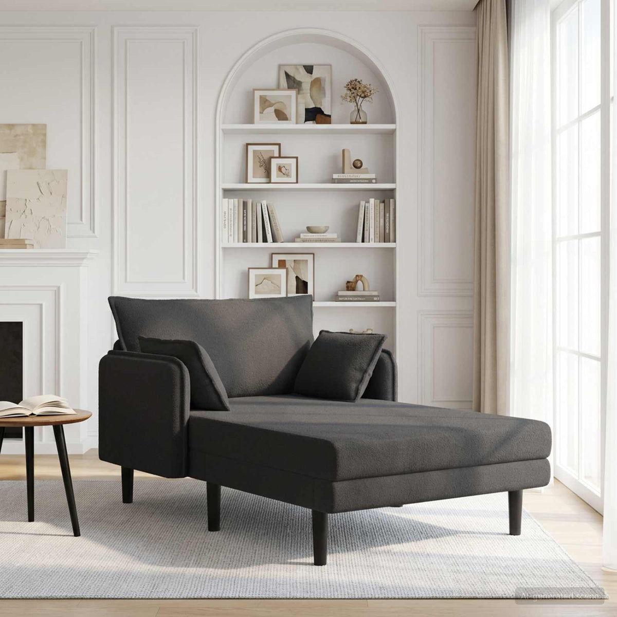 Grote chaise longue Donkergrijs Bouclé