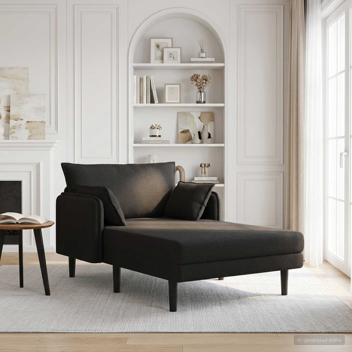 Grote chaise longue Zwart Bouclé