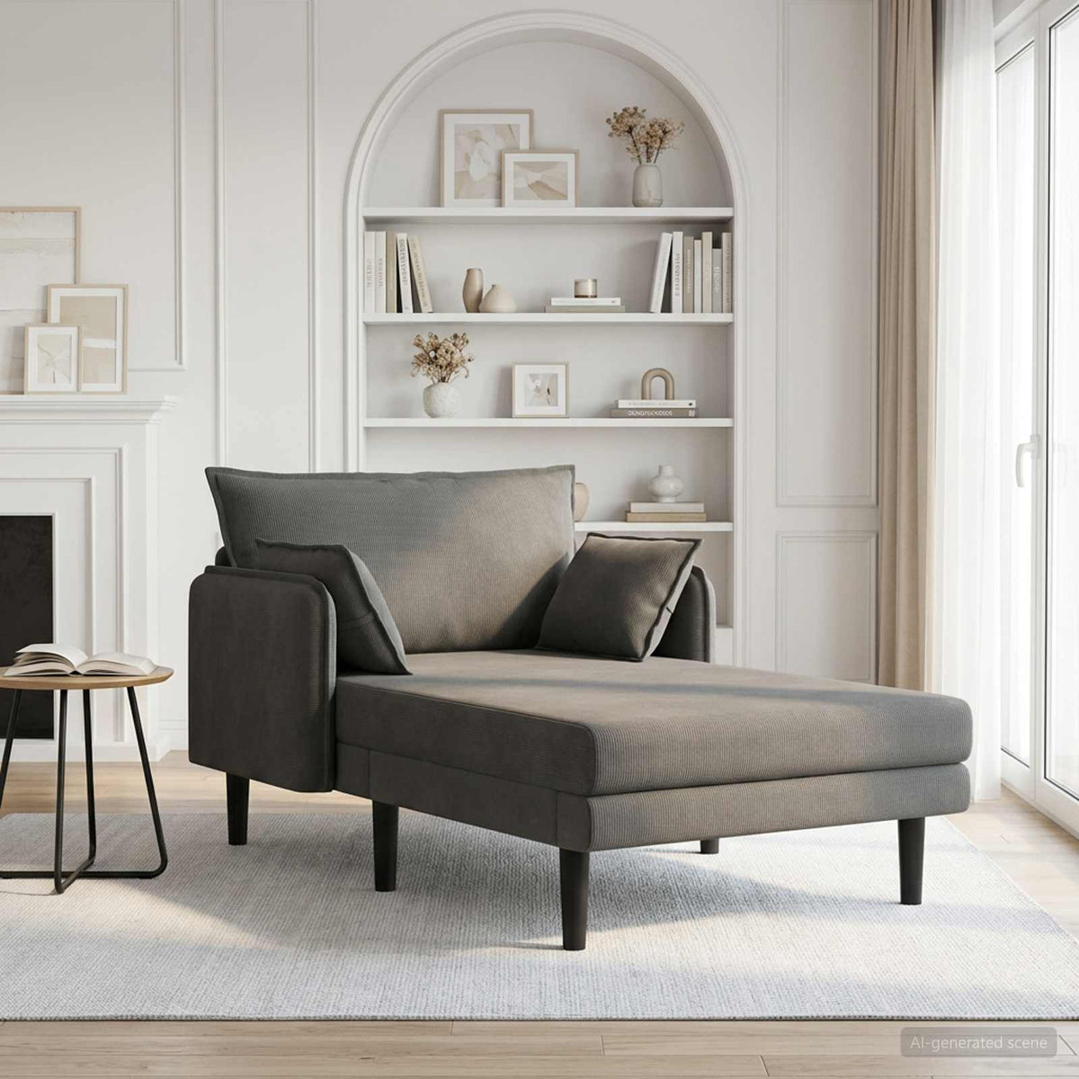 Grote chaise longue Donkergrijs Katoenen stof