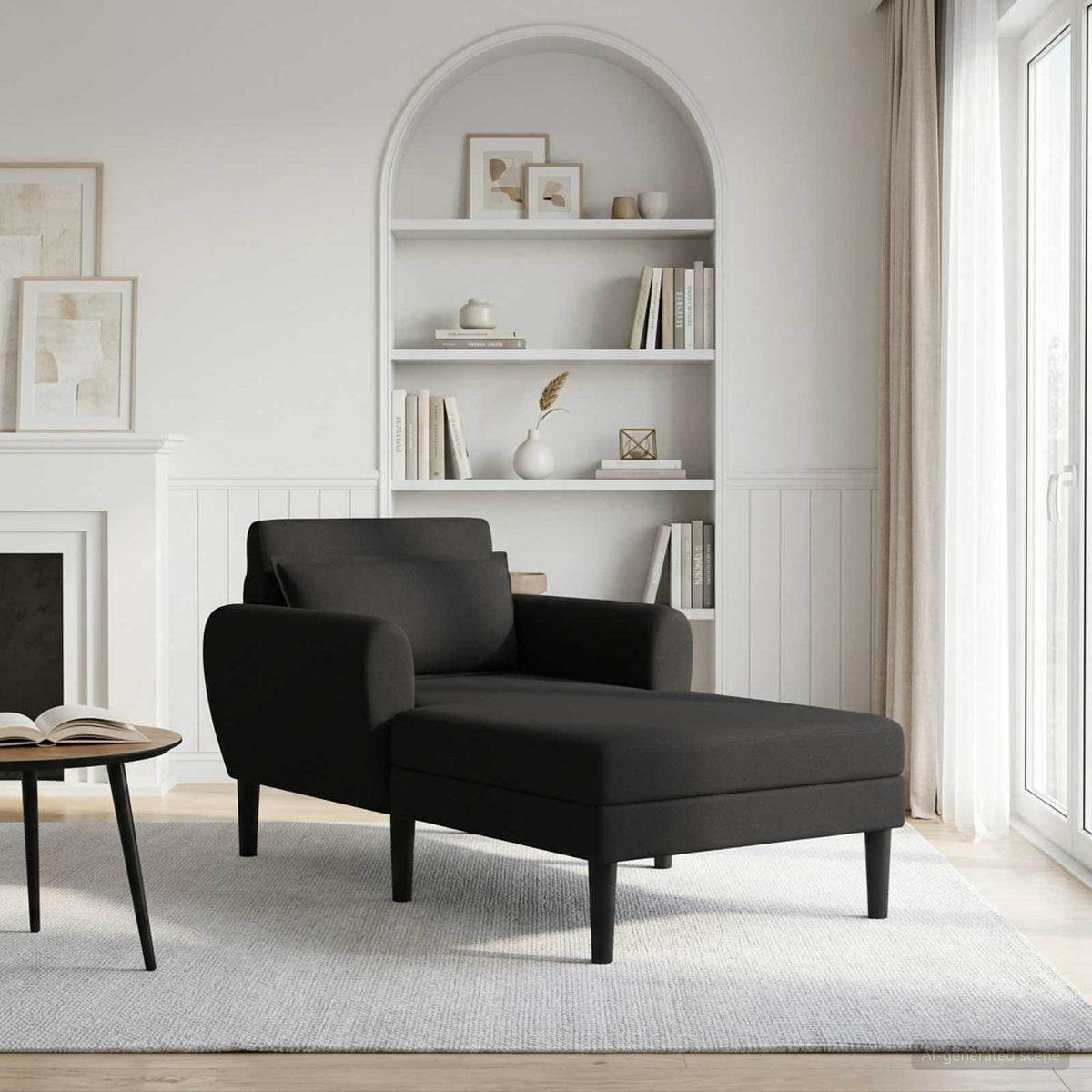 Chaise longue Zwart Grof geweven fluweel