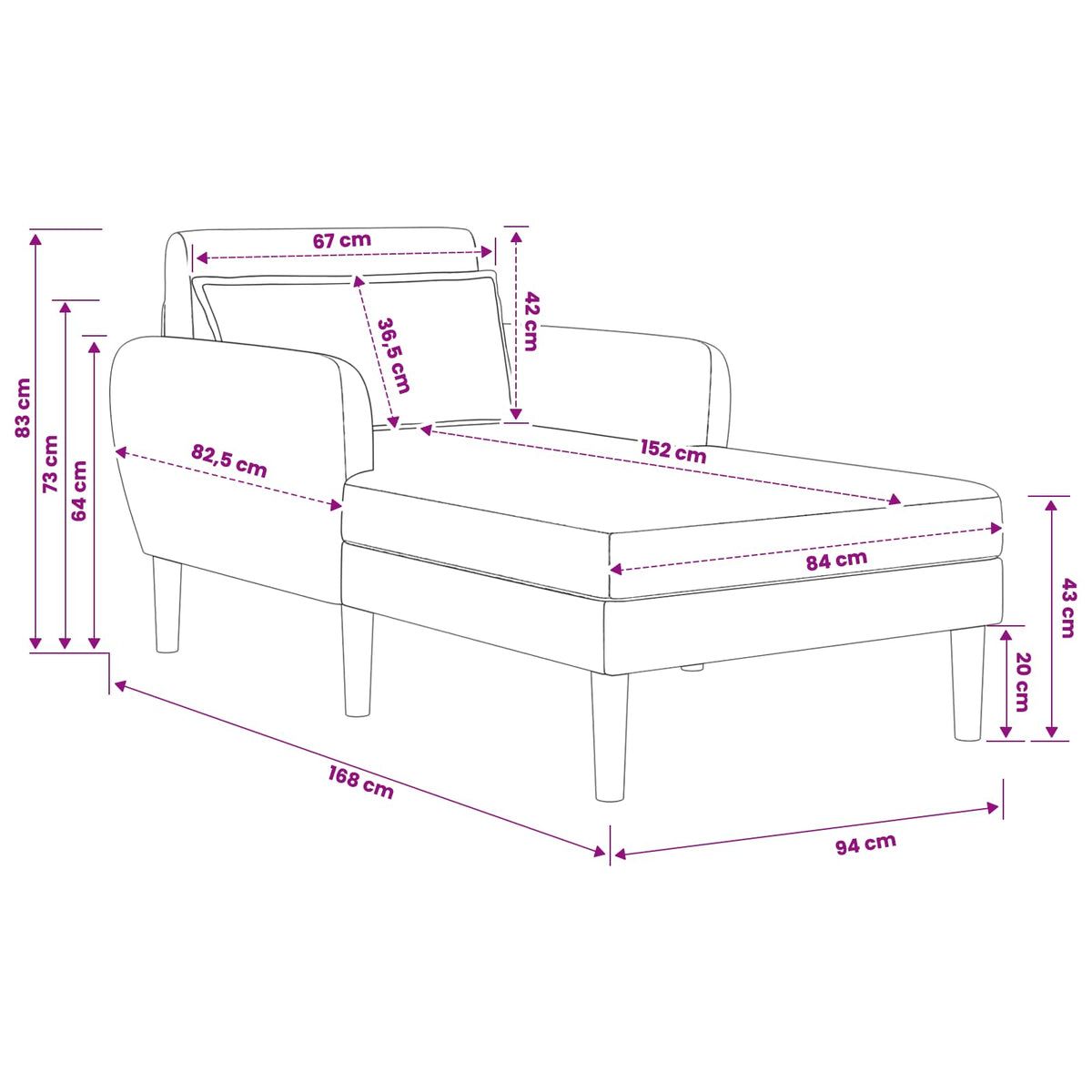 Chaise longue Zwart Grof geweven fluweel