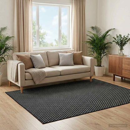 Vloerkleed ORIZ Zwart gaaspatroon 140 x 200 cm 100% polyester