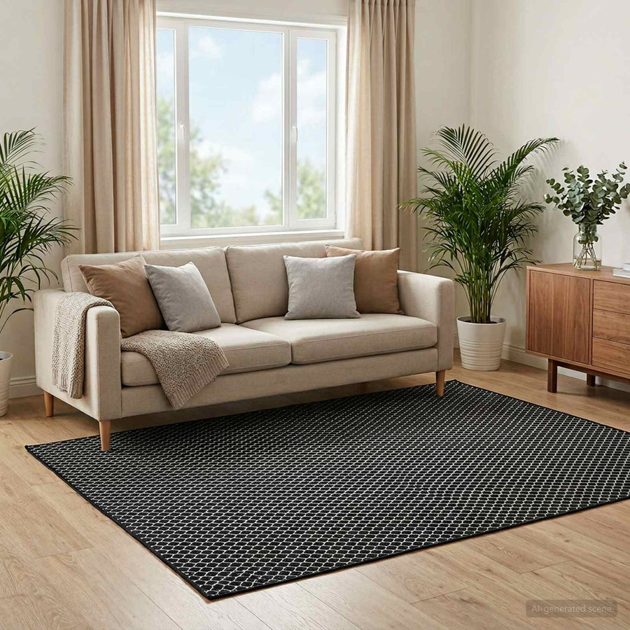 Vloerkleed ORIZ Zwart gaaspatroon 240 x 340 cm 100% polyester
