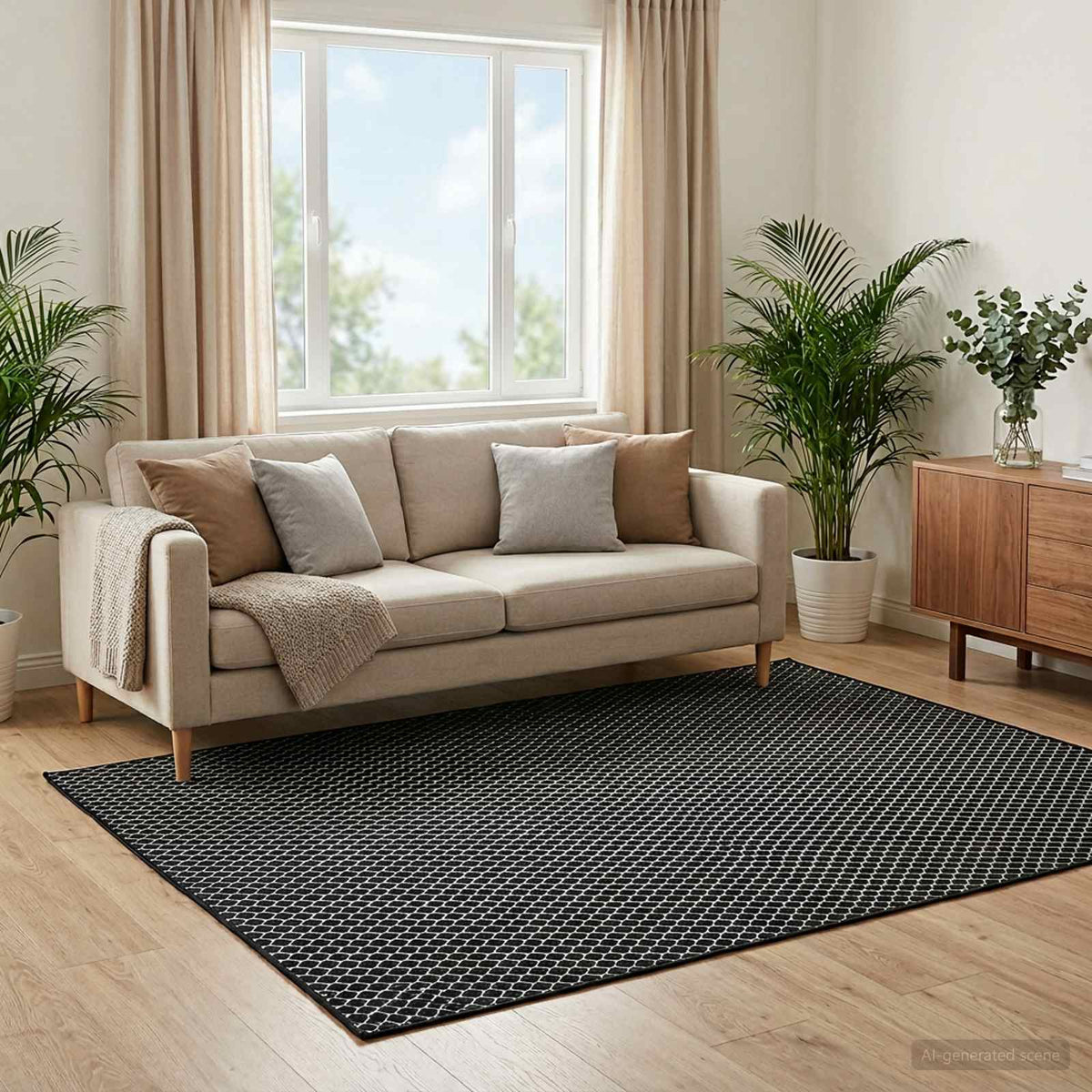 Vloerkleed ORIZ Zwart meshpatroon 300 x 400 cm 100% polyester