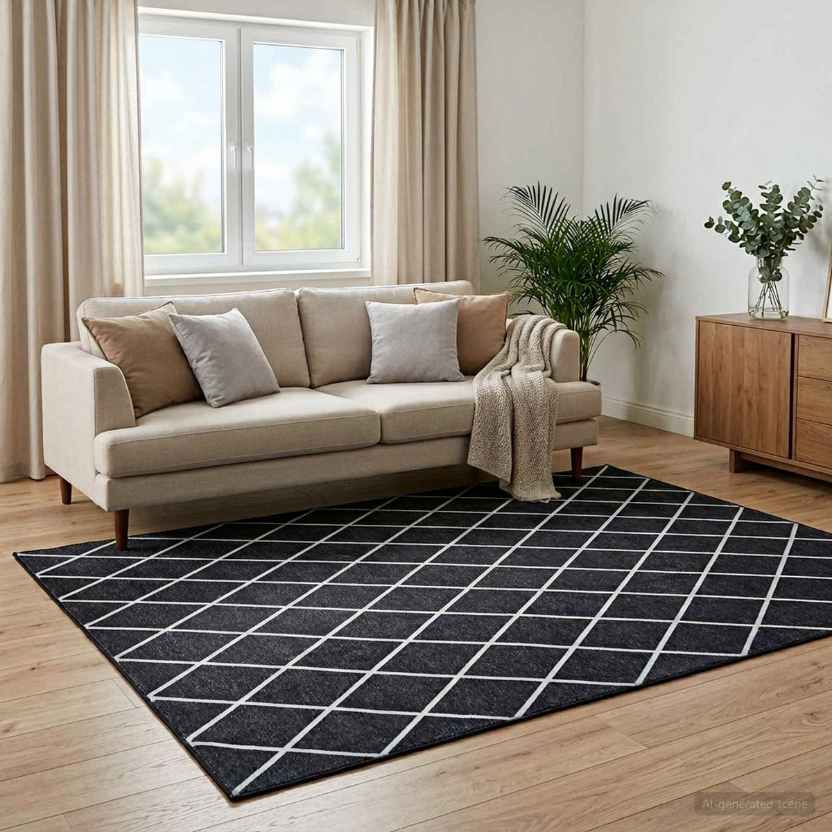 Vloerkleed ORIZ Zwart diamantpatroon 140 x 200 cm