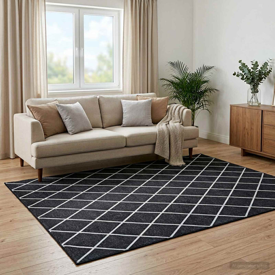 Vloerkleed ORIZ Zwart diamantpatroon 200 x 200 cm