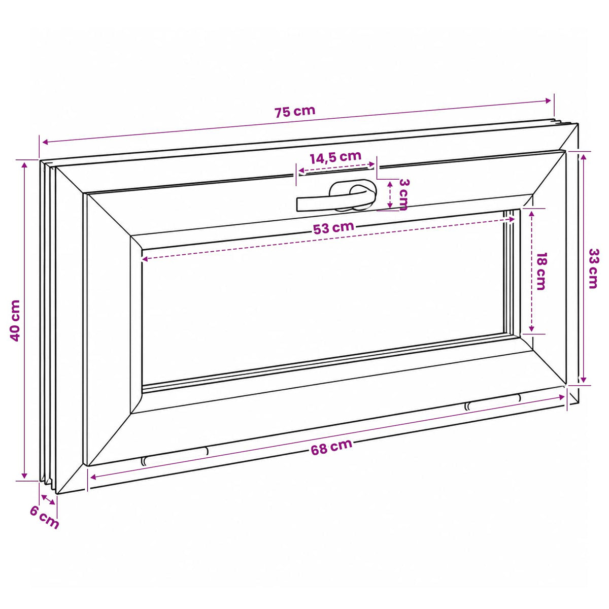 Kantel kelderraam RISOR 75 x 40 cm PVC en helder glas