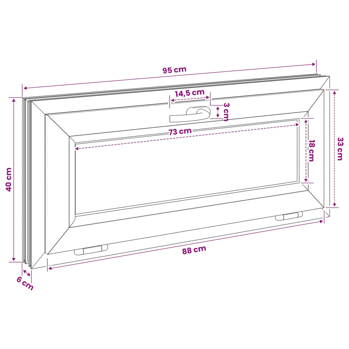 Kantel kelderraam RISOR 95 x 40 cm PVC en glas