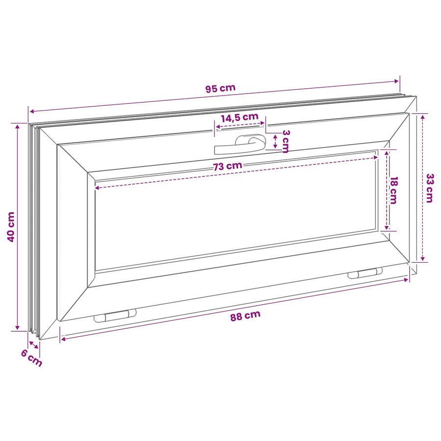 Kantel kelderraam RISOR 95 x 40 cm PVC en glas