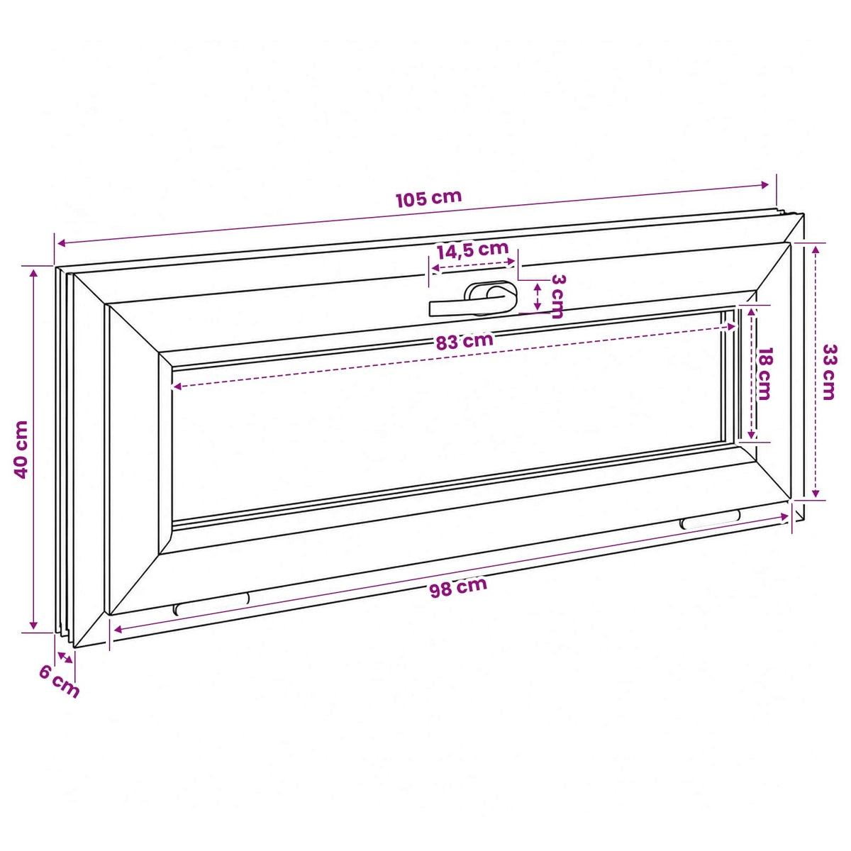 Kantel kelderraam RISOR 105 x 40 cm PVC en helder glas