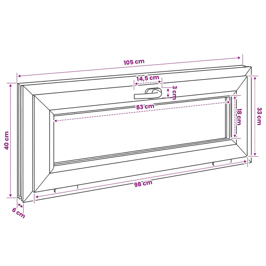 Kantel kelderraam RISOR 105 x 40 cm PVC en helder glas