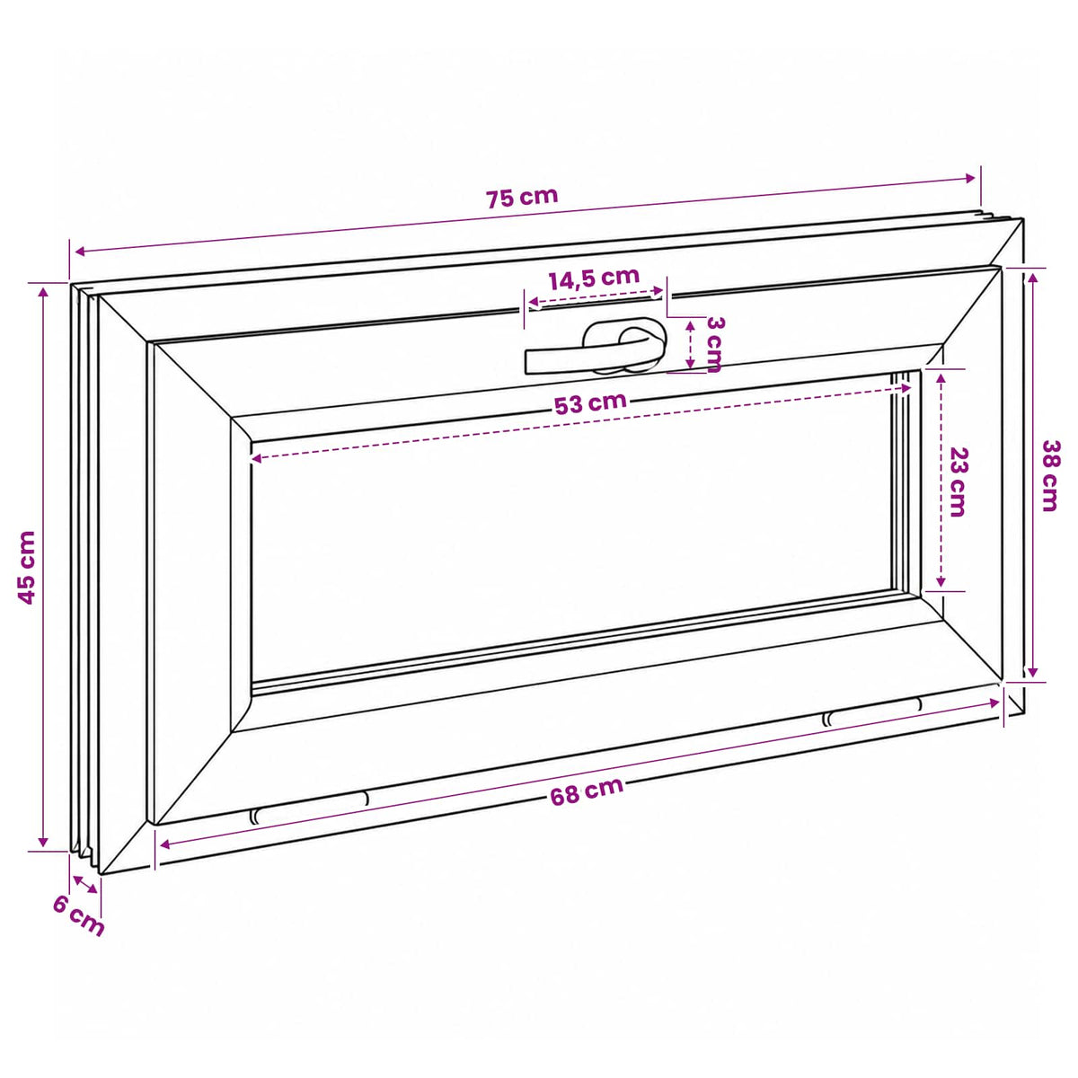 Kantel kelderraam RISOR 75 x 45 cm PVC en helder glas