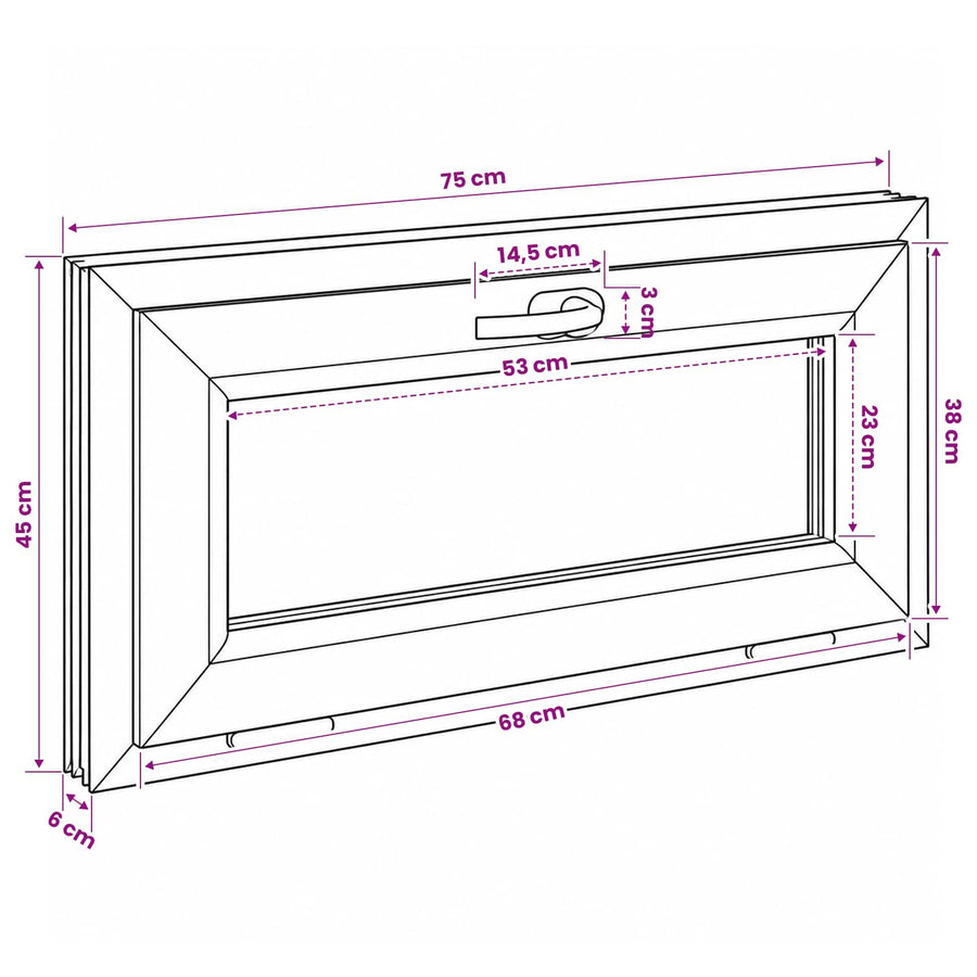 Kantel kelderraam RISOR 75 x 45 cm PVC en helder glas