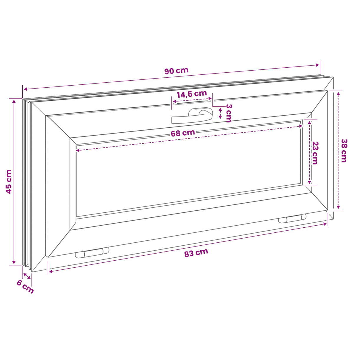Kantel kelderraam RISOR 90 x 45 cm PVC en helder glas