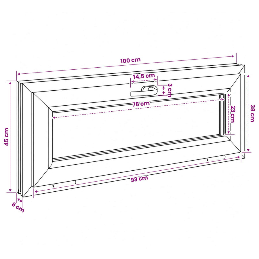 Kantel kelderraam RISOR 100 x 45 cm PVC en helder glas
