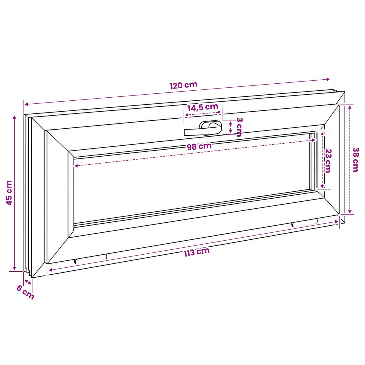 Kantel kelderraam RISOR 120 x 45 cm PVC en helder glas