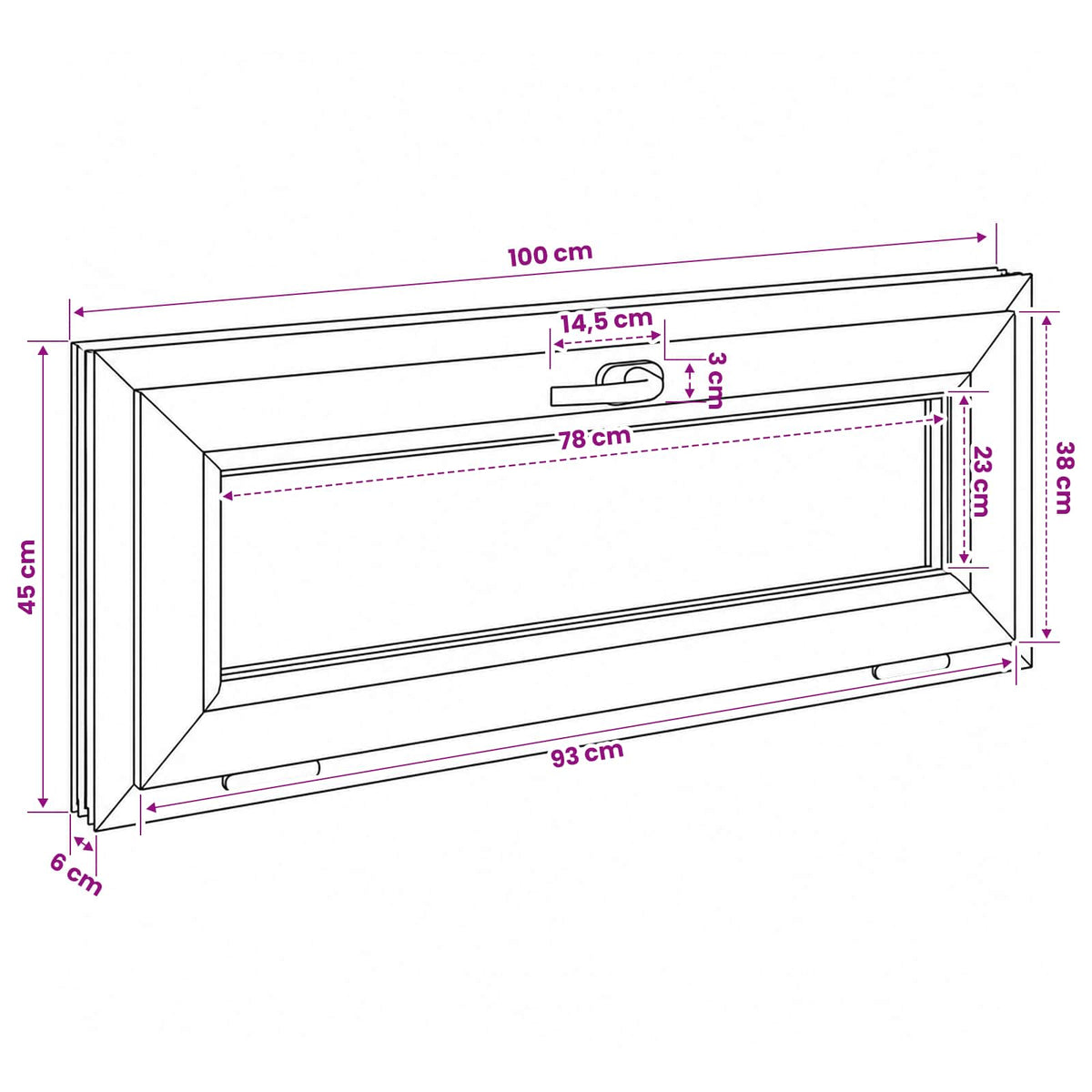 Kantel kelderraam RISOR 100 x 45 cm PVC en helder glas