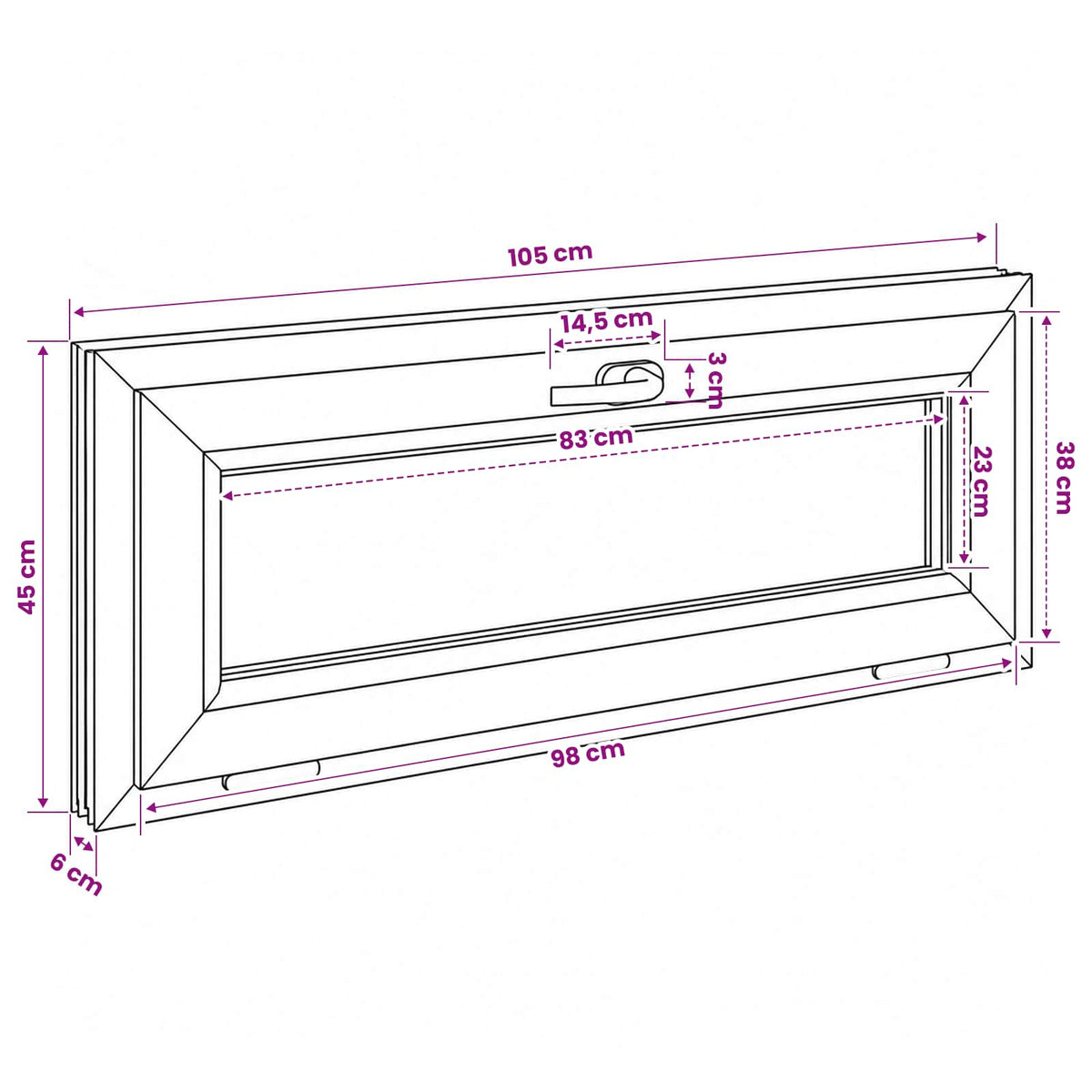 Kantel kelderraam RISOR 105 x 45 cm PVC en helder glas