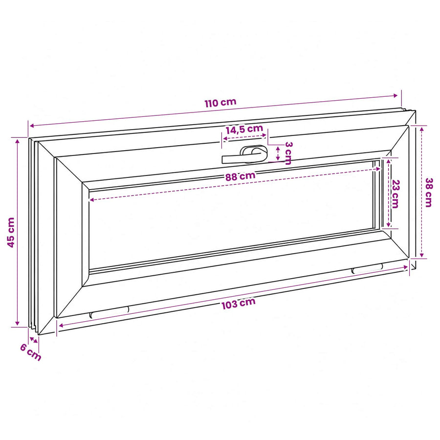 Kantel kelderraam RISOR 110 x 45 cm PVC en helder glas