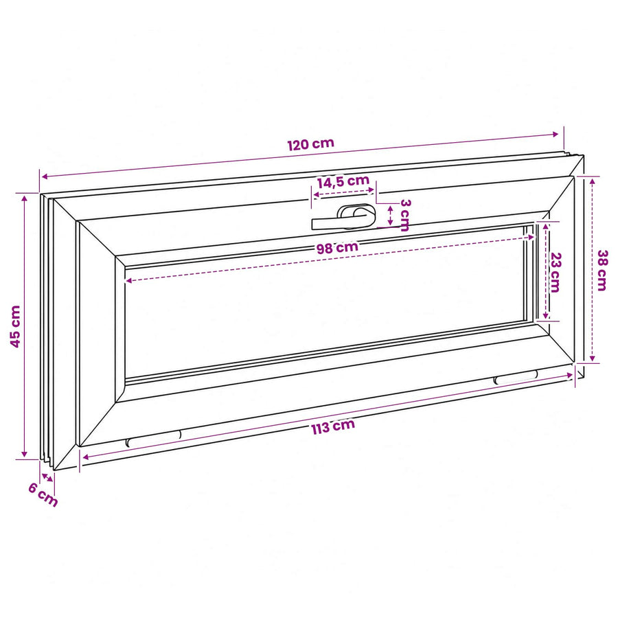 Kantel kelderraam RISOR 120 x 45 cm PVC en helder glas