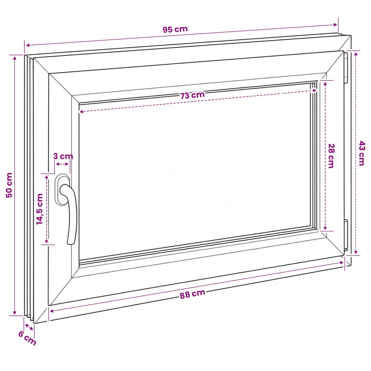 Kelderraam RISOR 95 x 50 cm PVC en glas