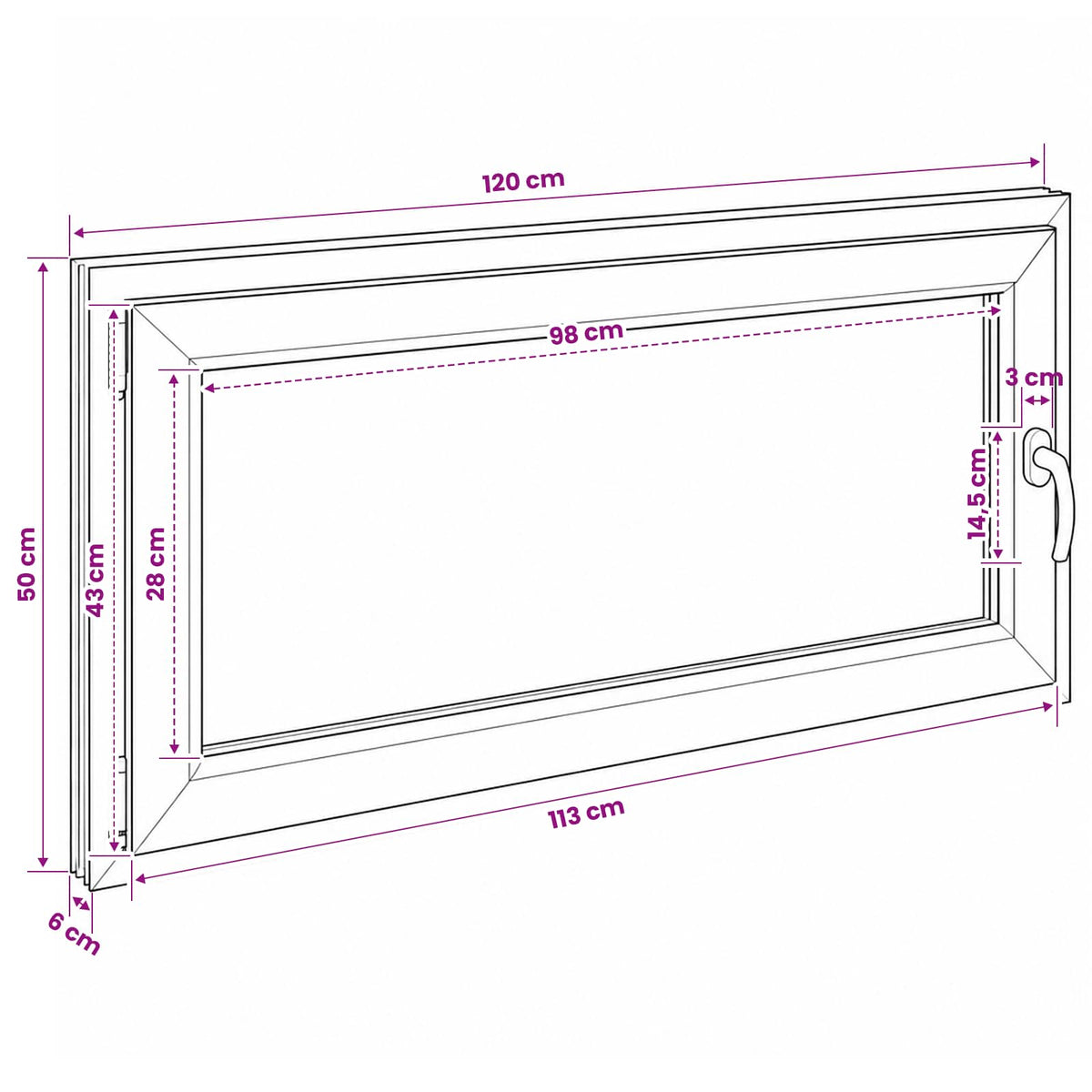 Kelderraam RISOR 120 x 50 cm PVC en glas