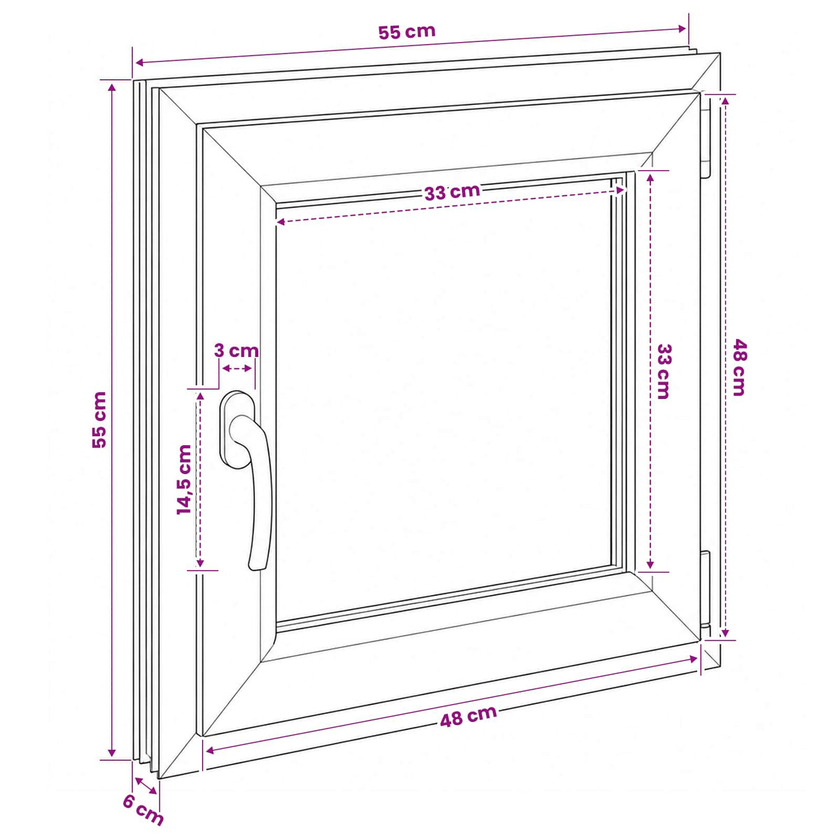 Kelderraam RISOR 55 x 55 cm PVC en glas