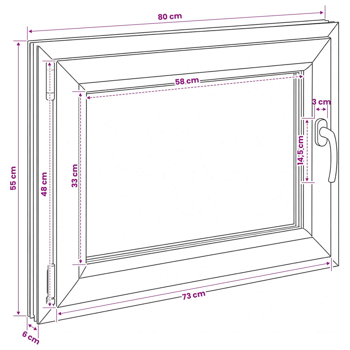 Kelderraam RISOR 80 x 55 cm PVC en glas